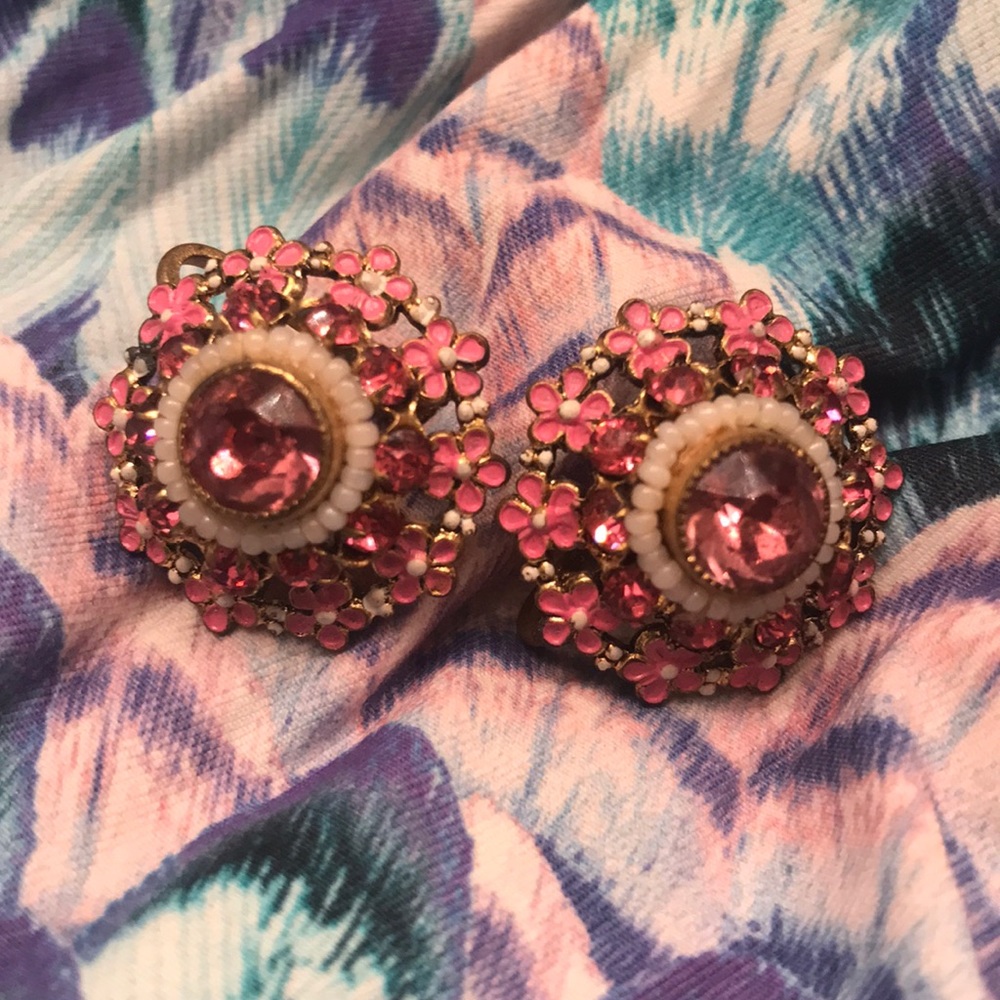 Intricate Antique Earrings Czech, pink perfect